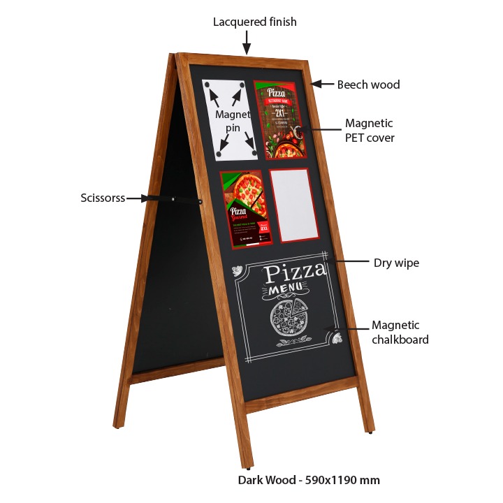 Houten A-standaard - krijtbord donker hout